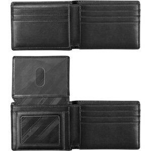 ⚡Runbox Men Classic Black Leather Slim Leather 2 ID Window Gift Box Wallet